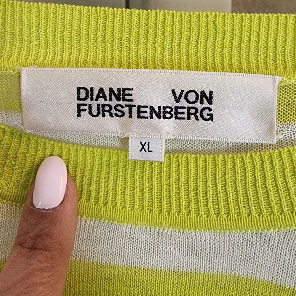 Diane Von Furstenberg Neon Striped Linen Sweater Size XL - Picture 2 of 3